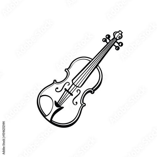 Black and white vector line art of musical violin logo, symbol or tattoo on white background in Adobe Illustrator Artwork