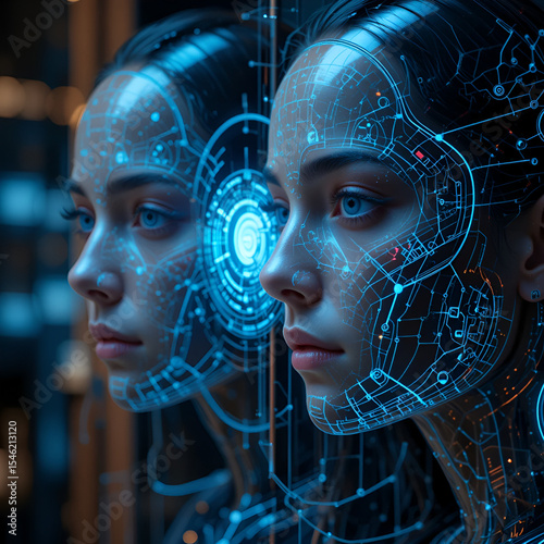 Digital twin authentication with facial scan, biometric security, futuristic access