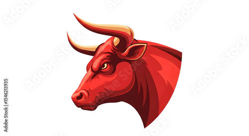 Aggressive Red Bull Head with Curved Horns on Transparent Background