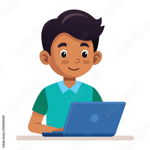 Focused Indian student diligently typing on a laptop, engaged in their academic work.