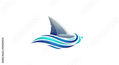Shark Fin Emerging from Vibrant Blue Waves Isolated on Transparent Background