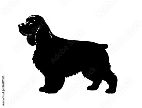 A black vector image of American Cocker Spaniel in silhouette on pure white background.