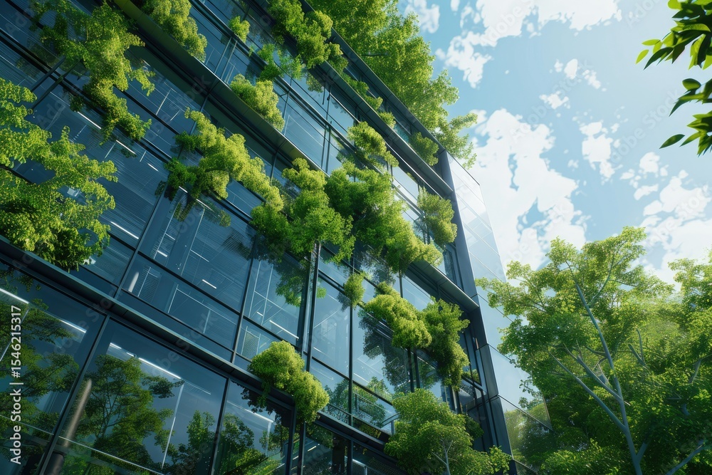 Sharp Image of Glass Building with Abundant Green Plants and EcoFriendly Design Sharp Image of Glass Building with Abundant Green Plants and EcoFriendly Design