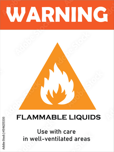 Warning Flammable Liquids Sign – Orange Safety Poster with Flame Icon and Precautionary Text for Hazardous Chemical Areas