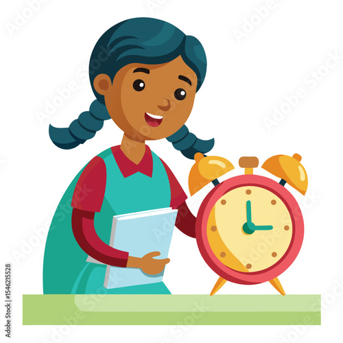 Indian girl setting an alarm for study time, organized and committed to her schedule.