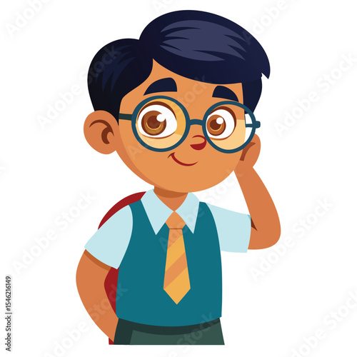 Indian student adjusting glasses before school, getting ready with clear vision.