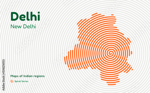 Spiral Abstract Map of Delhi with Central Capital – India National Territory Design	
