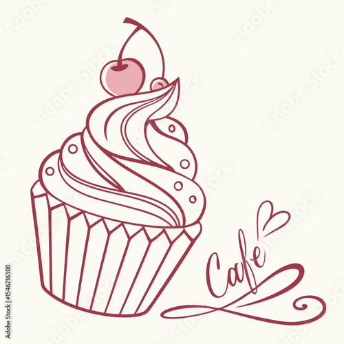 Delicious cupcake with cherry topping for cafe menu