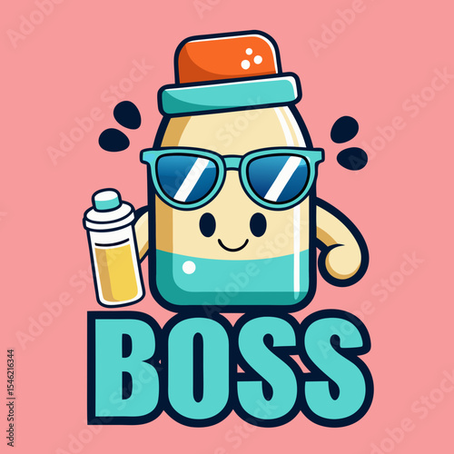 Cool milk bottle cartoon character boss illustration