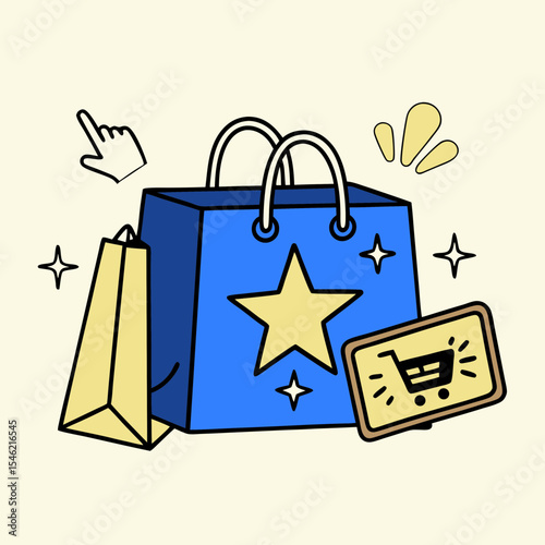 Online shopping bags star design illustration