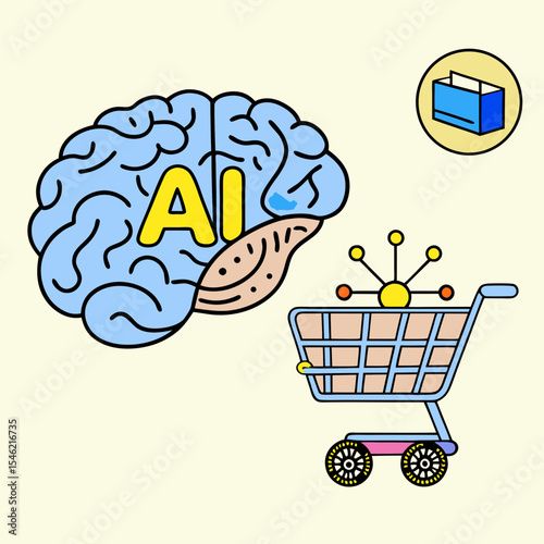 Ai powered shopping cart brain concept illustration