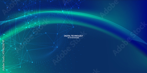 Digital technology speed connect blue green background, cyber nano information, abstract communication, innovation future tech data,vector eps10