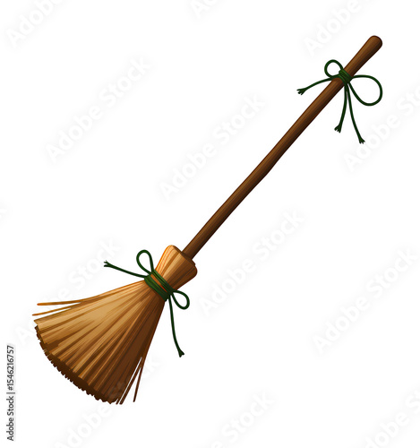 Ochre Broom, Transparent Cutout, Whimsical Halloween Graphic.