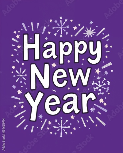 Wallpaper Mural Happy New Year lettering in purple concept card cartoon illustration design  art invitation or card poster Torontodigital.ca