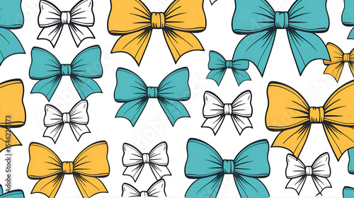 Trendy Seamless pattern of  Coquette bows Vector Illustration Hand drawn ribbon background.