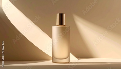 Designer bottle on ivory backdrop with projected shape