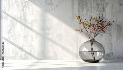 Concrete-inspired wall behind transparent object