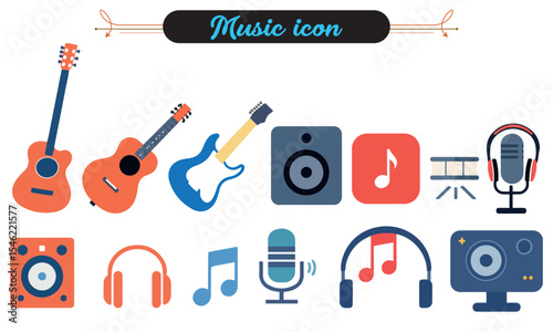 A vector set of musical instrument icons and design tools