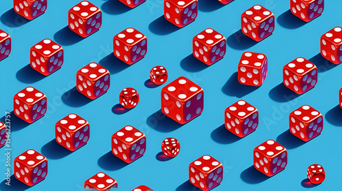 red dice on a blue background, isometric image, gambling for everyone