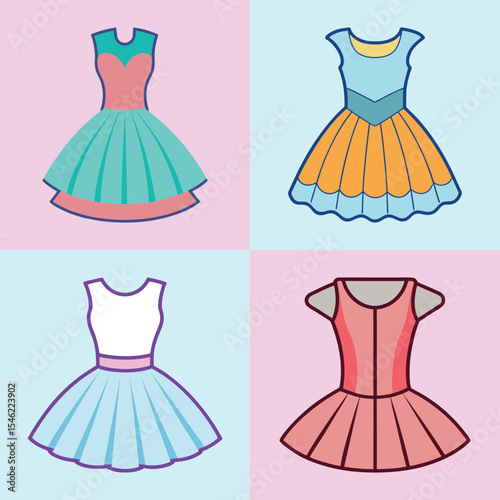 Tulle Dress Flat Style Fashion Vector Illustration