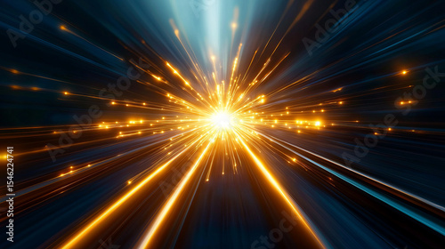 Bright explosion of light radiating outward, creating dynamic visual effect