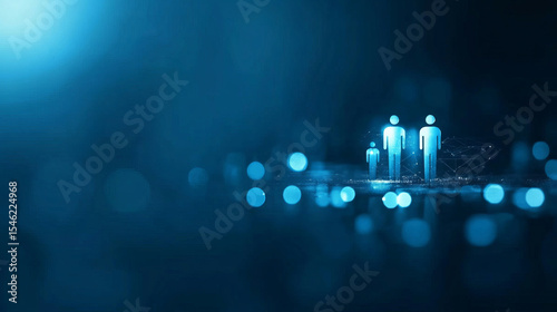 Digital representation of people in blue environment, symbolizing connection and technology