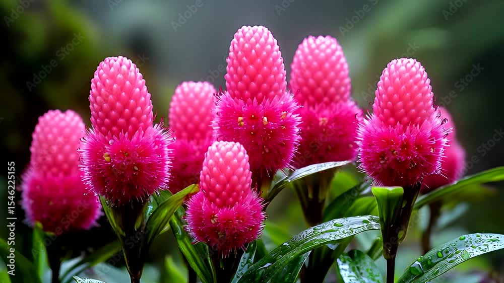 Beautiful pink cone ginger flower, Alpinia purpurata in a tropical garden setting Beautiful pink cone ginger flower, Alpinia purpurata in a tropical garden setting