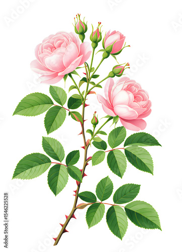 Rose Quartz Rose, Clear Background, Vintage Style Graphic.