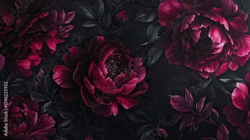 Dark crimson peony floral design on a dark background.