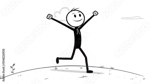 Wallpaper Mural Energetic Stickman Leaping Joyfully With Arms Raised High On White Background Torontodigital.ca