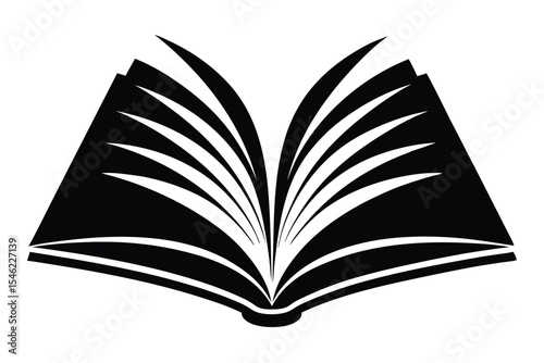 Black and White Open Book Illustration Education, Reading, and Literature Symbol