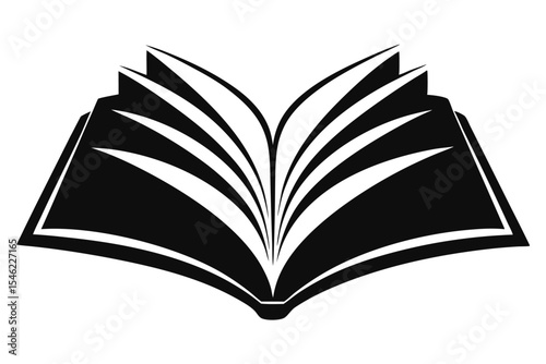 Black and White Stylized Open Book Illustration for Education and Knowledge