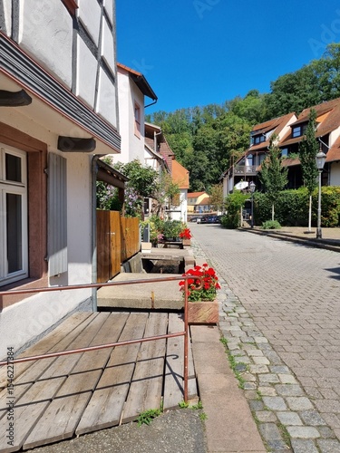 Quiet German Village Street and Summer Park Landscape