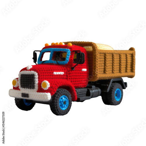 Scarlet Dump Truck on Transparent, Crochet Design Element