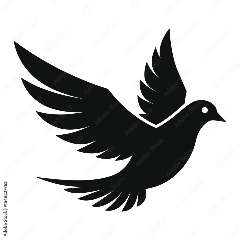 Obraz premium Black Silhouette of a Dove Flying with Spread Wings Against a Background