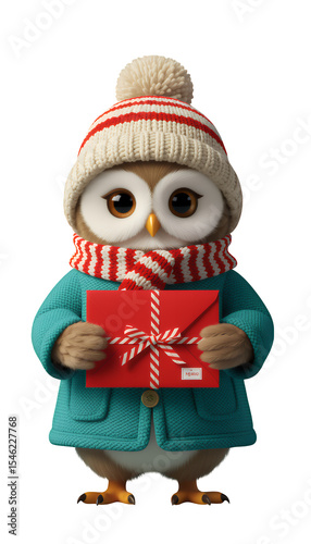 Scarlet Envelope, Cute Owl on Transparent, Winter Graphic