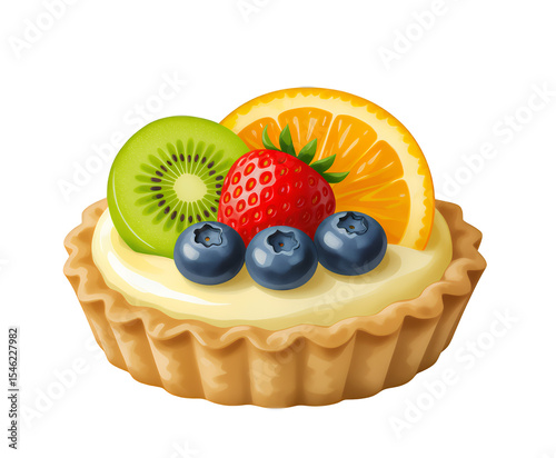 Scarlet Fruit Tart on Transparent, Gourmet Food Graphic.
