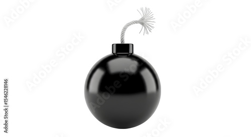 Black bomb with lit fuse 3d rendered isolated on transparent background
