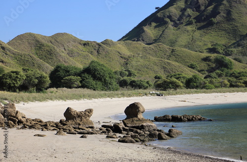 White sandy beach in Padar Island, Indonesia