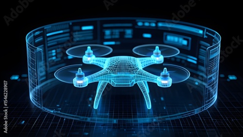 Futuristic drone technology hologram with digital interface