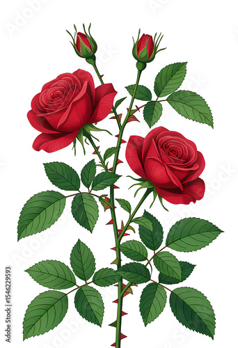 Scarlet Roses on Transparent, Vintage Floral Design Element