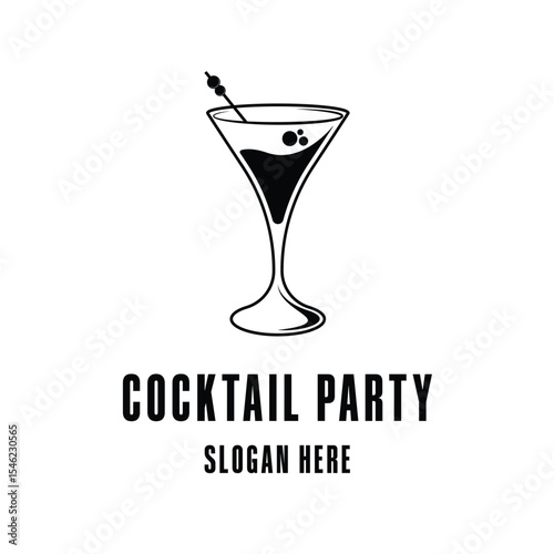 cocktail glass logo design concept vintage style