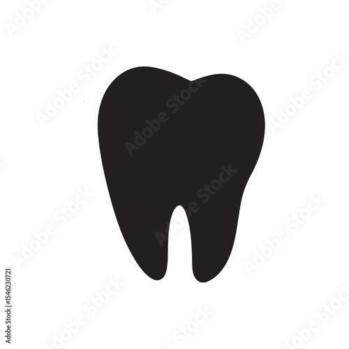Simple black vector icon of a tooth, representing dental care and oral hygiene. on white background