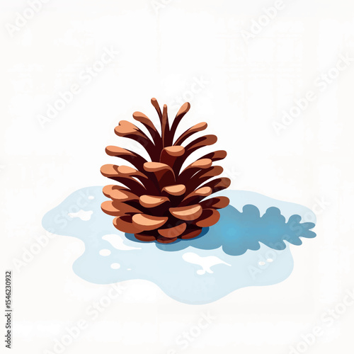 Pinecone shadow on white snow, winter serenity
