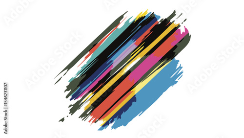 Diagonal brushstrokes of various colors including black blue red and yellow on a white background image style