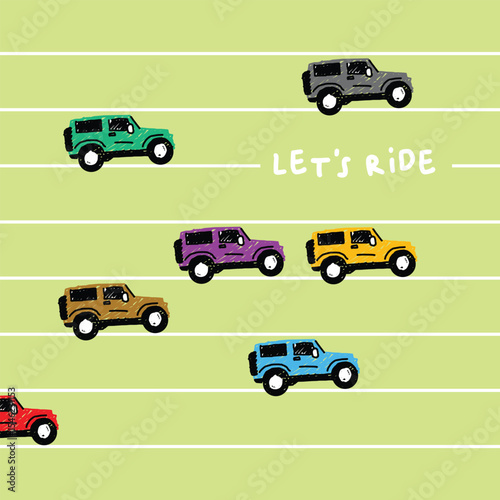 let's ride car doodle vector 