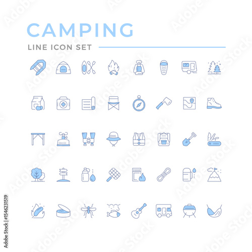 Set color line icons of camping