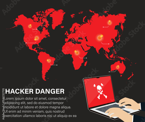 Cyber Threat World Map Digital Warfare Global Map Vector stock illustration