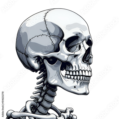 Silver Skull, Transparent Cutout, Anatomical Design Element.