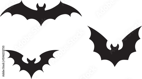 bats silhouette vector illustration flying at night with spooky pumpkin and moon elements